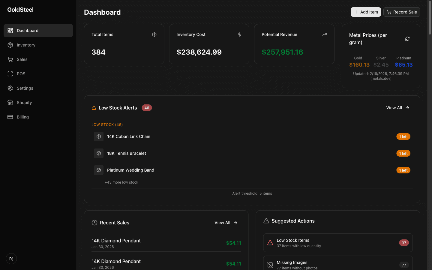 GoldSteel dashboard preview